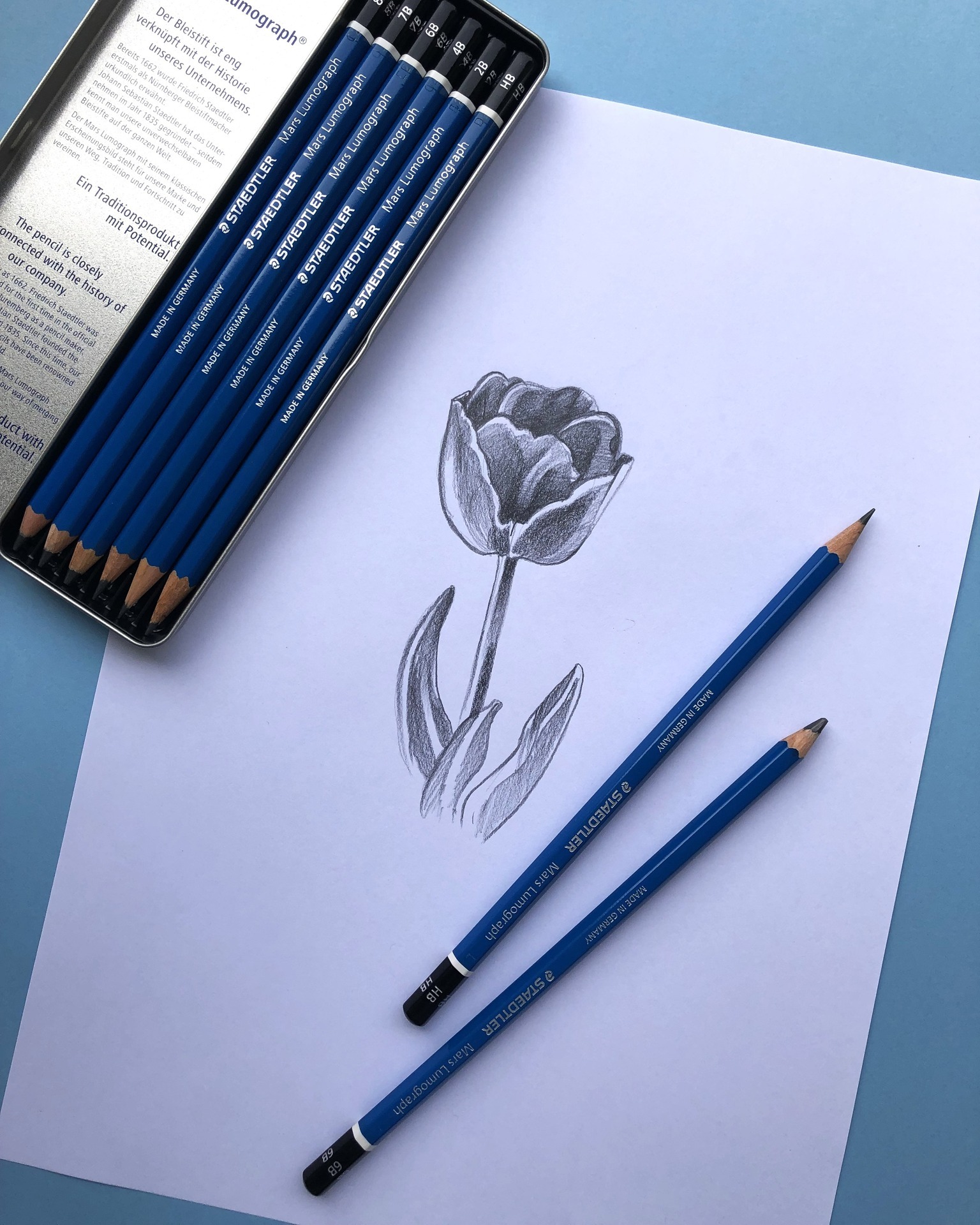 An Art to Art stock image of a pencil drawing of a flower and some lead pencils.