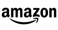 A black and white logo image of amazon.