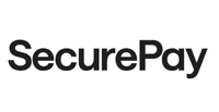 A black and white logo image of SecurePay.