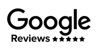 A black and white logo image of Google Reviews.