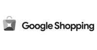 A black and white logo image of Google Shopping.