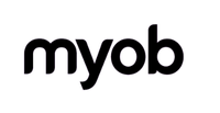 A black and white logo image of MYOB.