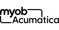 A black and white logo image of MYOB Acumatic.