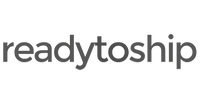 A black and white logo image of ready to ship.
