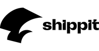 A black and white logo image of shippit.