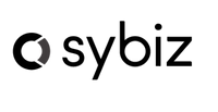 A black and white logo image of Sybiz.