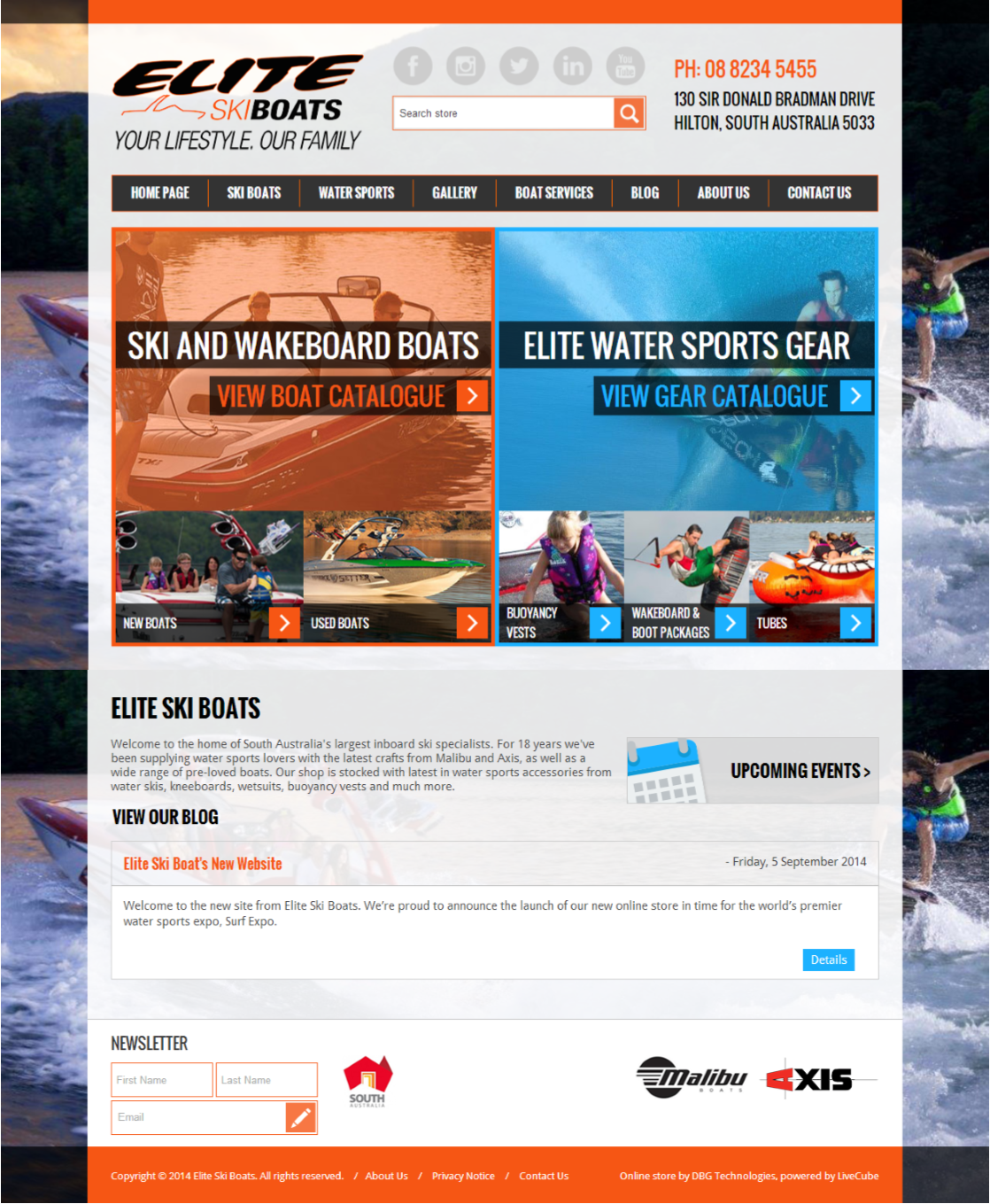 Elite Ski Boats website homepage