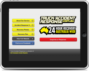 Truck Accident Response mobile site on iPad